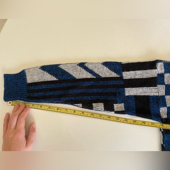 Funky retro vintage hand knit 80s sweater with checkerboard, stripes, and more! - Picture 4 of 7